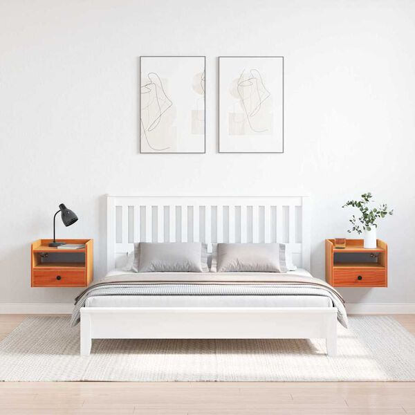 vidaXL Sengebord 2 pcs Voks brun 38 x 36 x 29,5 cm Massivt fyrretr&aelig;