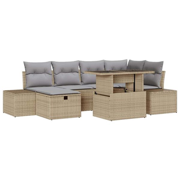 vidaXL Havesofa Sæt 7 pcs Beige polyrattan