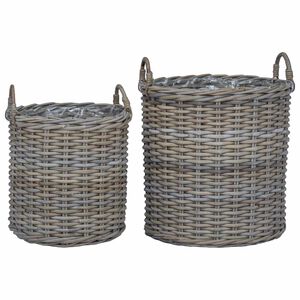 vidaXL Plantekurv med opbevaring 2 pcs Gr&aring; Lacak rattan