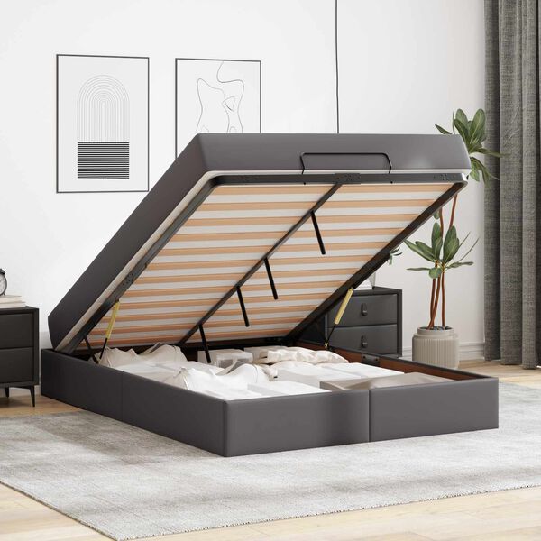 vidaXL Sengeramme med madras med madras 2 pcs Gr&aring; PVC