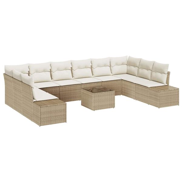vidaXL Havesofa S&aelig;t med pude 11 pcs Beige og creme Poly Rattan