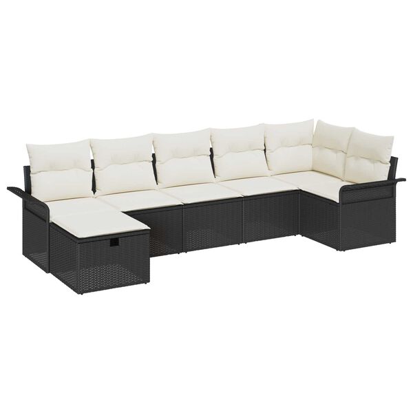 vidaXL Havesofa Sæt med pude 7 pcs Sort og Cream polyrattan