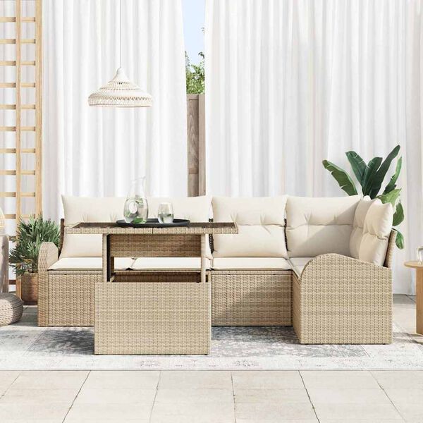vidaXL Havesofa S&aelig;t med opbevaring 6 pcs Brun og Creme polyrattan