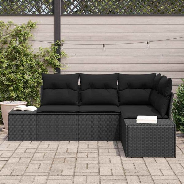 vidaXL Havesofa S&aelig;t med opbevaring 4 pcs Sort polyrattan