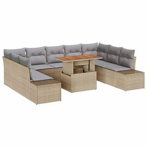 vidaXL Have Spisebordss&aelig;t med pude 10 pcs Beige og gr&aring;
