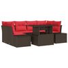 vidaXL Sofa S&aelig;t med pude 7 pcs Brun og R&oslash;d polyrattan