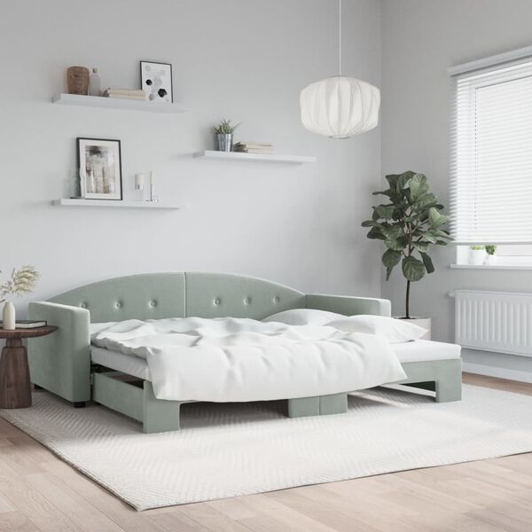 vidaXL daybed med udtræk 90x200 cm velour lysegrå