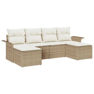 vidaXL Havesofa S&aelig;t med pude 6 pcs Beige polyrattan