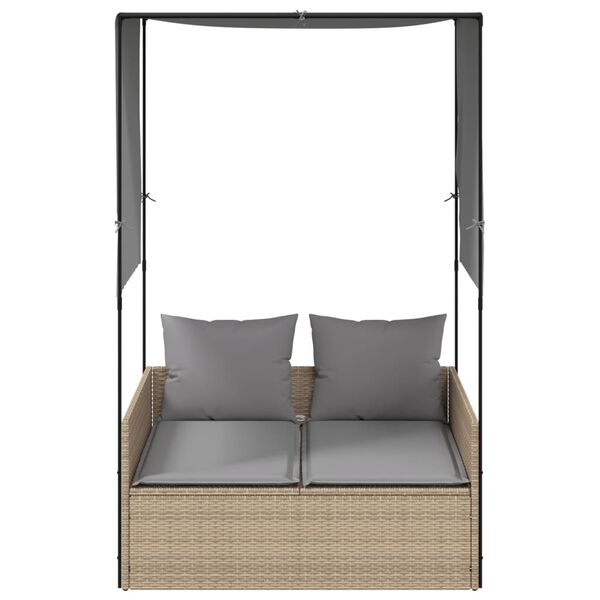 vidaXL solseng med tag og gardiner polyrattan beige