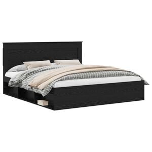 vidaXL Sengestel med hovedg&aelig;rde Sort 200 x 200 cm Massiv fyrretr&aelig;