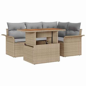 vidaXL Havesofa S&aelig;t med pude 5 pcs beige og lysegr&aring;