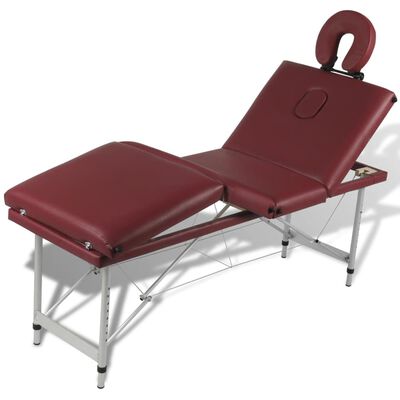 vidaXL sammenfoldeligt massagebord med aluminiumsstel 4 zoner rød