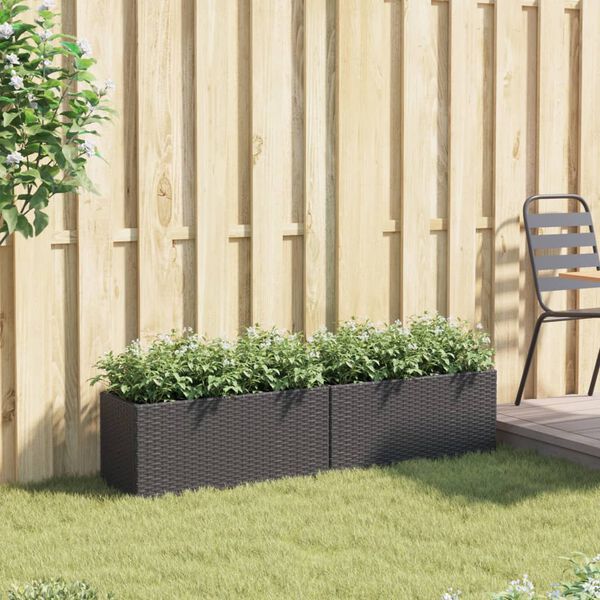 vidaXL plantekasser 2 stk. med 2 potter 72x30x32 cm polyrattan sort