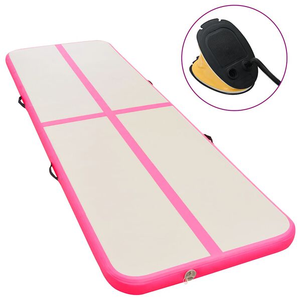 vidaXL oppustelig gymnastikm&aring;tte med pumpe 300 x 100 x 10 cm PVC Pink