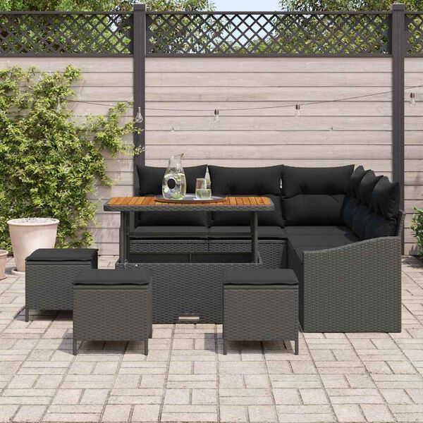 vidaXL Havesofa S&aelig;t med pude 9 pcs Sort polyrattan