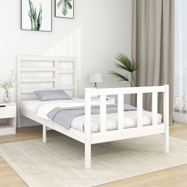 vidaXL sengeramme 75x190 cm Small Single massivt træ hvid