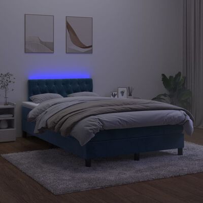 vidaXL kontinentalseng med madras og LED-lys 120x190cm velour mørkeblå