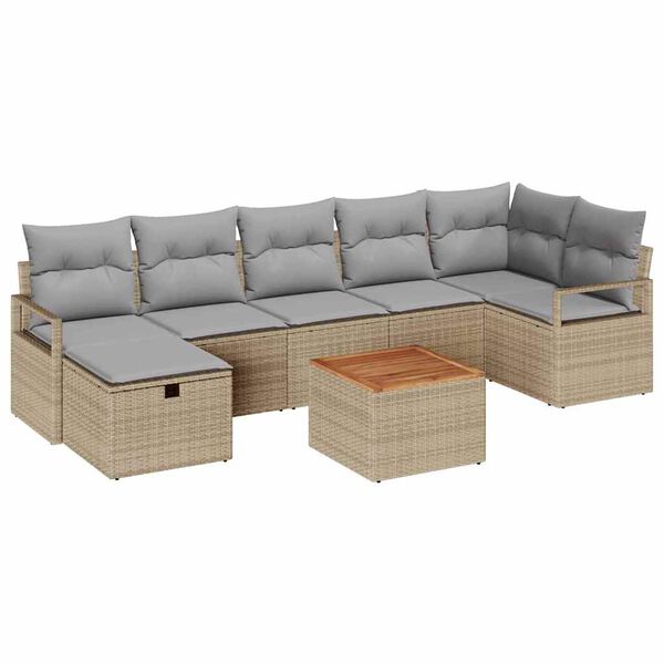 vidaXL Havesofa S&aelig;t med pude med opbevaring 8 pcs Beige Poly rattan