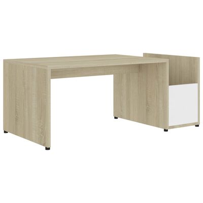 vidaXL sofabord 90x45x35 cm konstrueret træ hvid og sonoma-eg