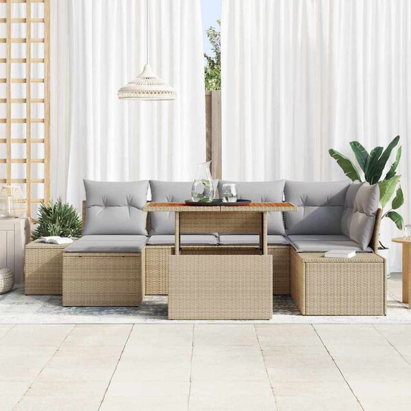 vidaXL Havesofa S&aelig;t med opbevaring 7 pcs Beige Poly rattan