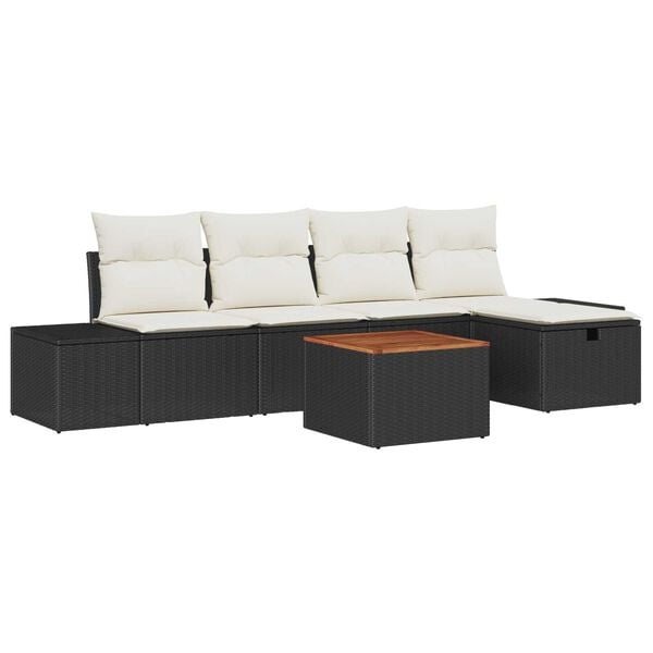 vidaXL Havesofa Sæt med pude med opbevaring 6 pcs Sort Poly rattan