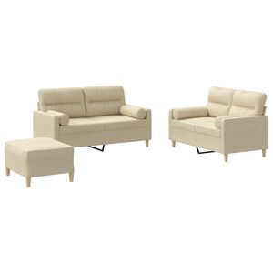 vidaXL sofas&aelig;t 3 dele med puder stof cremefarvet