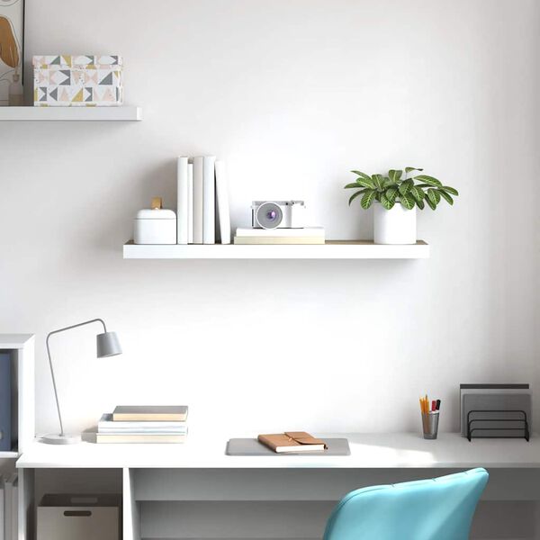 vidaXL sv&aelig;vehylde 90x23,5x3,8 cm MDF egetr&aelig;sfarve og hvid