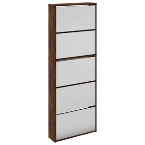 vidaXL skoskab med spejl og 5 hylder 63x17x169,5 cm brun egetr&aelig;sfarve
