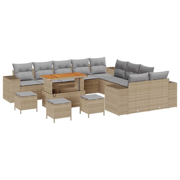 vidaXL Havesofa S&aelig;t med pude 14 pcs Beige polyrattan