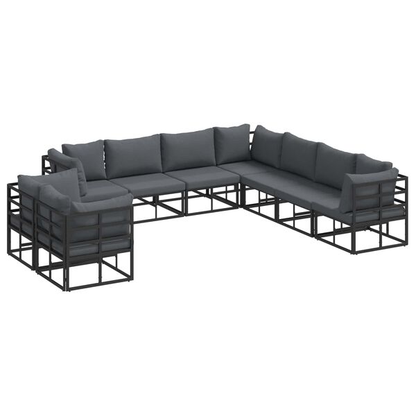 vidaXL Havesofa Sæt med pude 9 pcs Sort Aluminium
