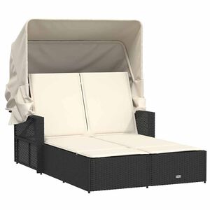 vidaXL solseng med baldakin og hynder polyrattan sort