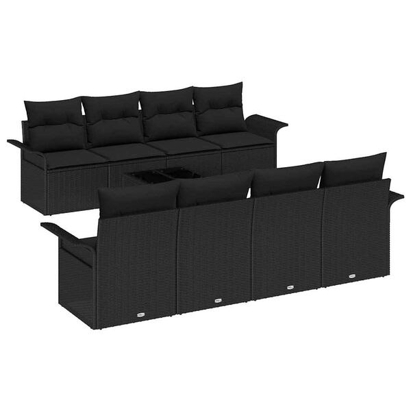vidaXL Havesofa Sæt med pude med opbevaring 9 pcs Sort polyrattan