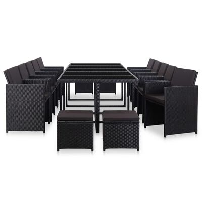 vidaXL udendørs spisebordssæt 15 dele med hynder polyrattan sort