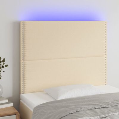 vidaXL sengegavl med LED-lys 100x5x118/128 cm stof cremefarvet
