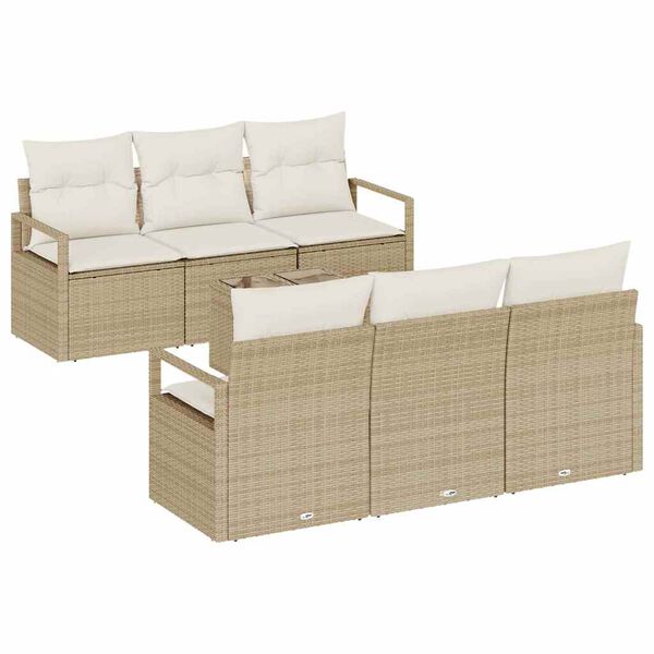 vidaXL Havesofa S&aelig;t med pude 7 pcs Beige og creme polyrattan