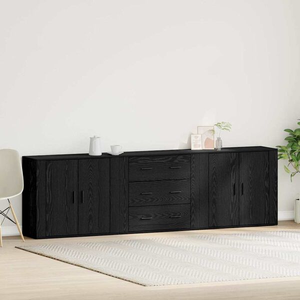 vidaXL Sideboard med skuffe Sort eg 240 x 33 x 70 cm Konstrueret tr&aelig;