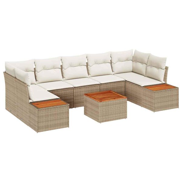 vidaXL Havesofa S&aelig;t med pude med opbevaring 8 pcs Beige Poly rattan