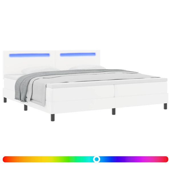vidaXL Box spring seng med madras med LED Hvid 200 x 200 cm Kunstl&aelig;der