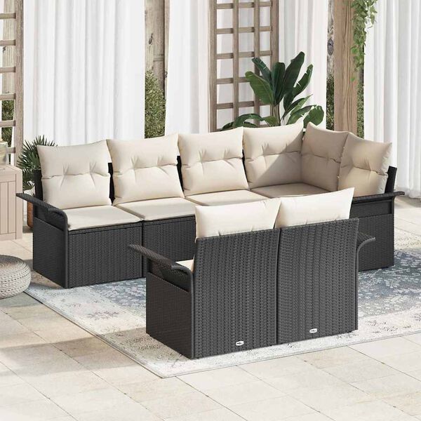 vidaXL Havesofa S&aelig;t med pude med opbevaring 7 pcs Sort Poly rattan