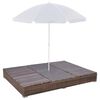 vidaXL loungeseng med parasol polyrattan brun