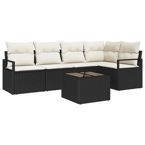 vidaXL Sofa S&aelig;t med pude 6 pcs Sort polyrattan