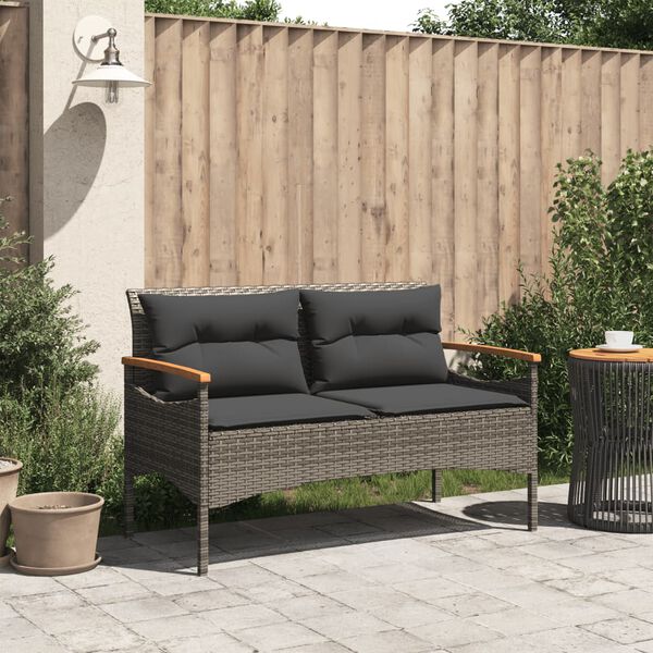 vidaXL havebænk med hynder 116x62,5x74 cm polyrattan grå