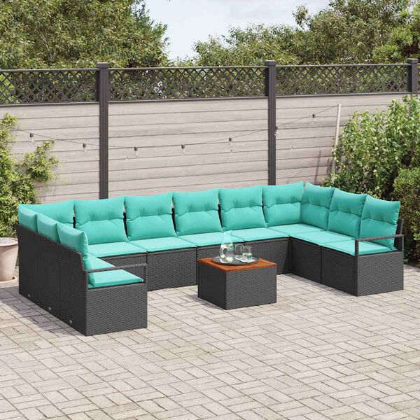 vidaXL Havesofa S&aelig;t med pude 11 pcs Sort polyrattan