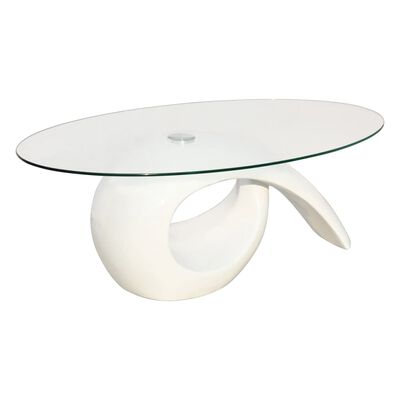 vidaXL sofabord med oval bordplade i glas højglans hvid