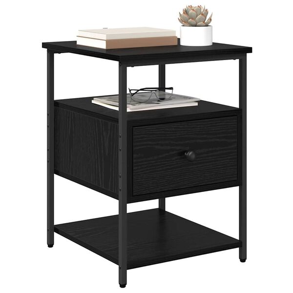 vidaXL Natskab med skuffe Sort eg 40 x 42 x 56 cm Konstrueret tr&aelig;