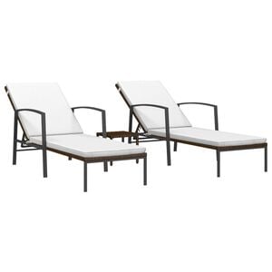 vidaXL liggestole 2 stk. med bord polyrattan brun