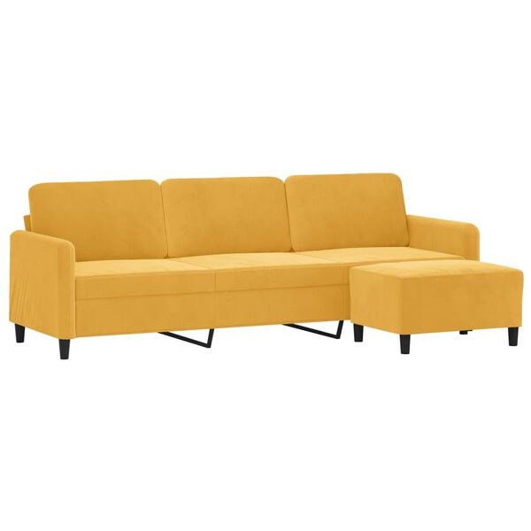 vidaXL 3-personers sofa med fodskammel 210 cm velour lysegul