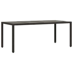 vidaXL havebord med glastop 150x90x75 cm polyrattan sort