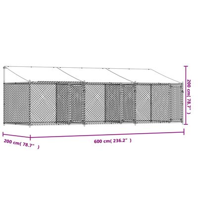 vidaXL hundegård med tag og låger 6x2x2 m galvaniseret stål grå