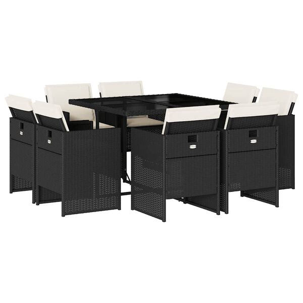 vidaXL spisebordss&aelig;t til haven 9 dele med hynder polyrattan sort